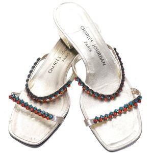RARE 1970S CHARLES JOURDAN PARIS RHINESTONE SANDALS, sz 7.5